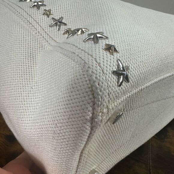 Jimmy Choo Pegasi Large Canvas Tote Bag Off White Neutral Star Studded - Picture 10 of 16